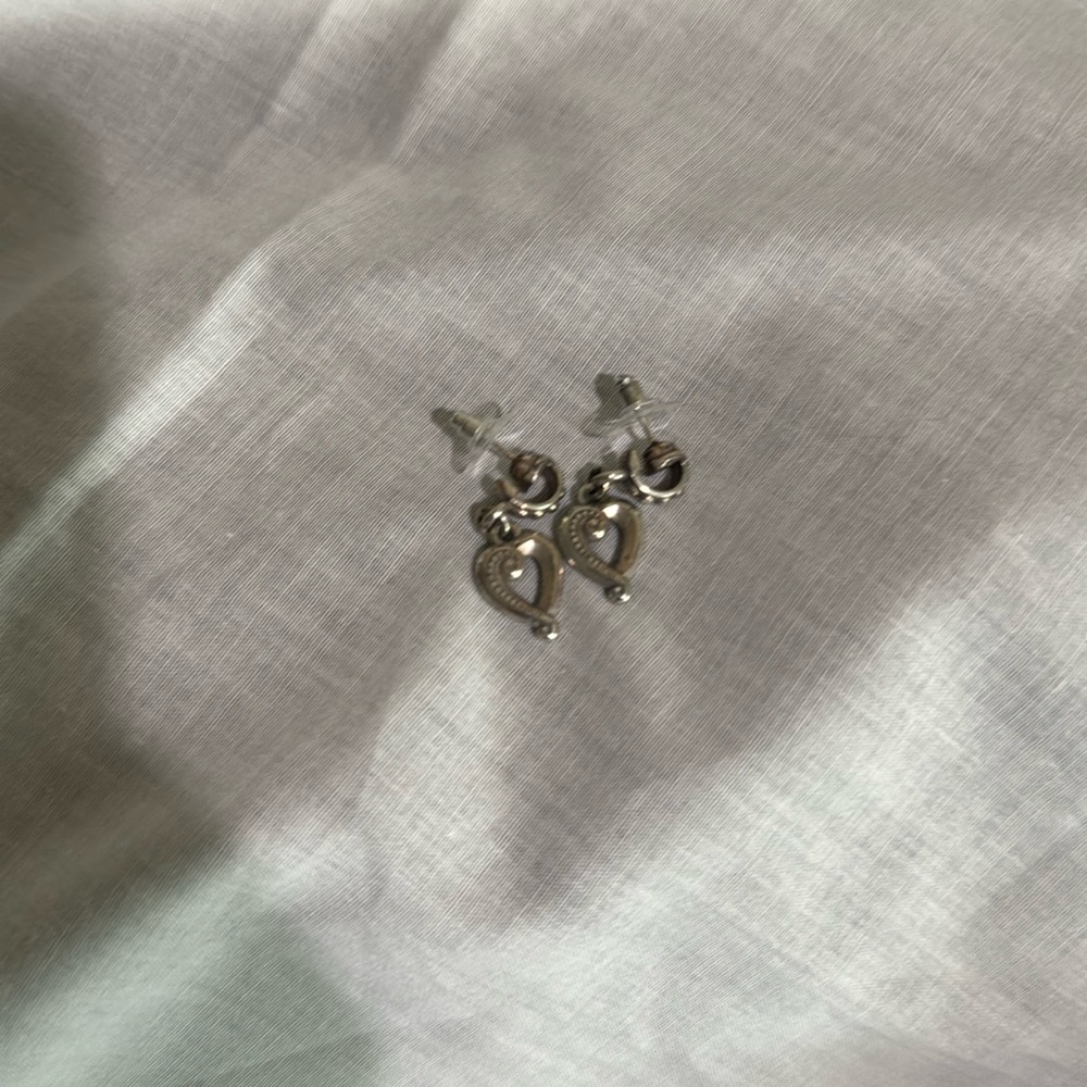 Retired Brighton Silvertone Heart Drop Earrings - Picture 3 of 3
